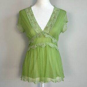 Vintage Mesh Overlay Babydoll Y2K Fairy Top Small Lace Dainty Softgirl Whimsical